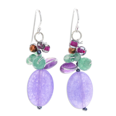 Cluster Dangle Earrings with Amethyst and Cultured Pearls