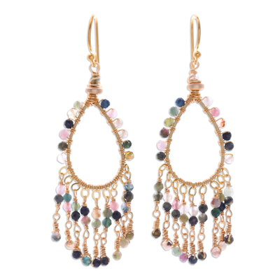 Waterfall Earrings with Gold Accents and Tourmaline Beads