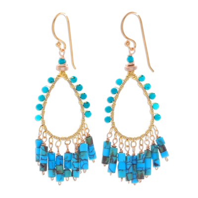 Howlite and Hematite Chandelier Earrings with Gold Accents