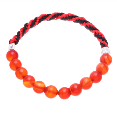 Carnelian Beaded Stretch Bracelet in Red and Black