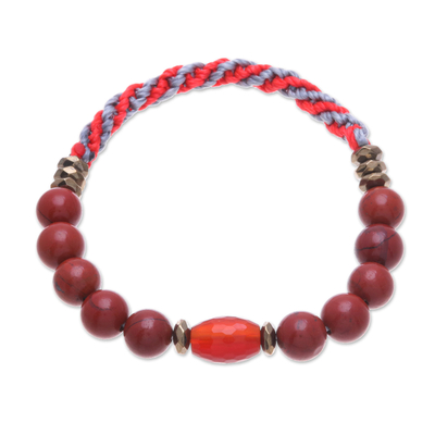Multi-Gemstone Beaded Stretch Bracelet in Red and Grey Hues