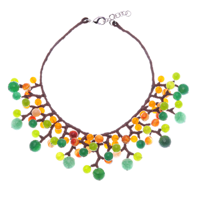Green and Orange Multi-Gemstone Waterfall Choker Necklace
