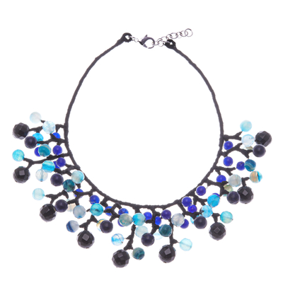 Blue and Black Multi-Gemstone Waterfall Choker Necklace