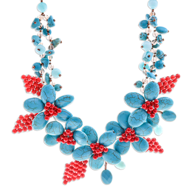 Floral Howlite and Quartz Beaded Statement Necklace