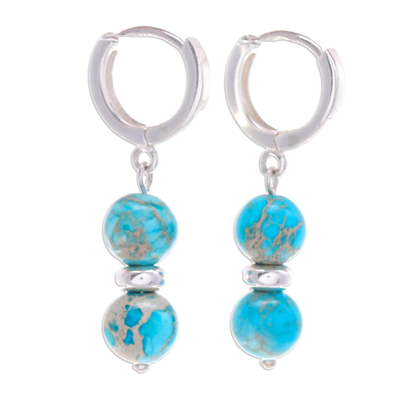 Sterling Silver Beaded Dangle Earrings with Turquoise Gems