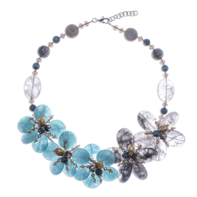 Floral Multi-Gemstone Beaded Statement Necklace in Blue