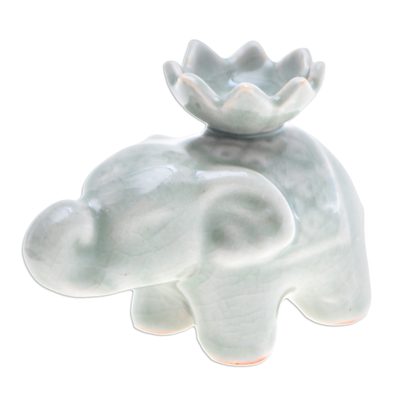 Elephant and Lotus Ceramic Incense Holder (Single)
