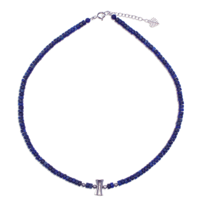 Lapis Lazuli and Karen Silver Beaded Necklace from Thailand