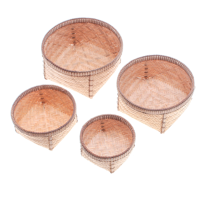 Set of 4 Hand-Woven Bamboo and Rattan Nesting Baskets