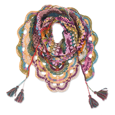 Handcrafted Colorful Crocheted Acrylic Capelet with Tassels
