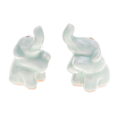 Pair of Elephant-Shaped Celadon Ceramic Incense Holders