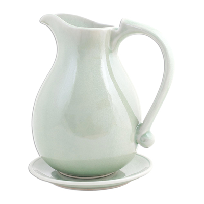 Celadon ceramic pitcher and plate