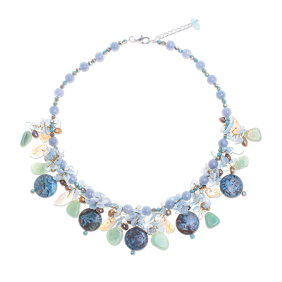 Blue-Toned Multi-Gemstone Beaded Waterfall Necklace