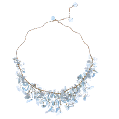 Handcrafted Aquamarine Beaded Waterfall Necklace in Blue