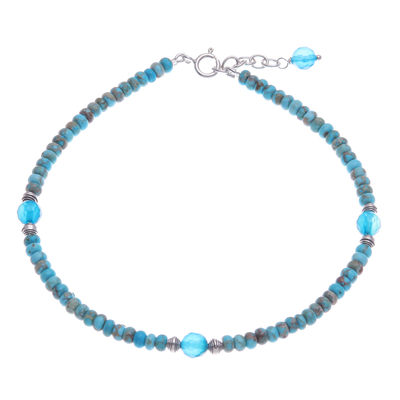 Reconstituted Turquoise and Chalcedony Beaded Anklet