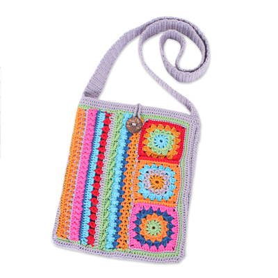 Crocheted Colorful Sling with Coconut Shell Button Closure