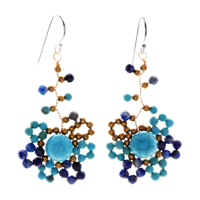 Blue-Toned Howlite and Lapis Lazuli Beaded Dangle Earrings