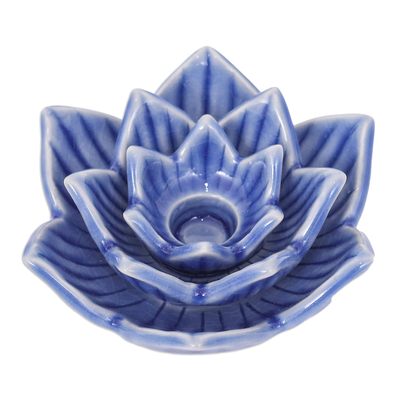 Blue Celadon Ceramic Candle Holder Handmade in Thailand