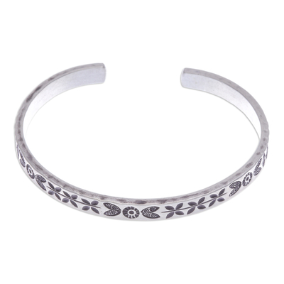 Traditional Floral Sterling Silver Cuff Bracelet