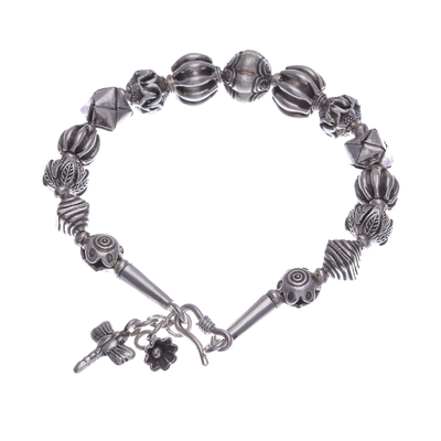 Hill Tribe-Themed Silver Beaded Charm Bracelet