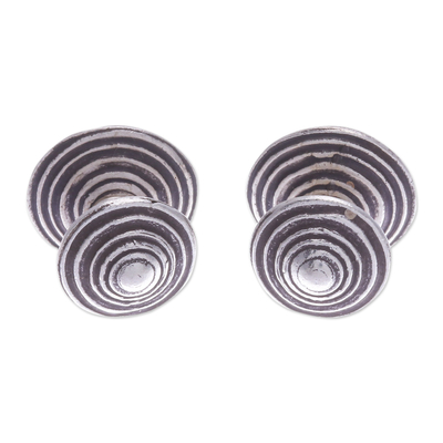 Polished Round Silver Button Earrings Crafted in Thailand