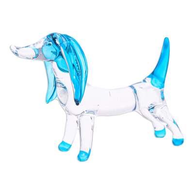 Handblown Light Blue Glass Dachshund Dog Figurine