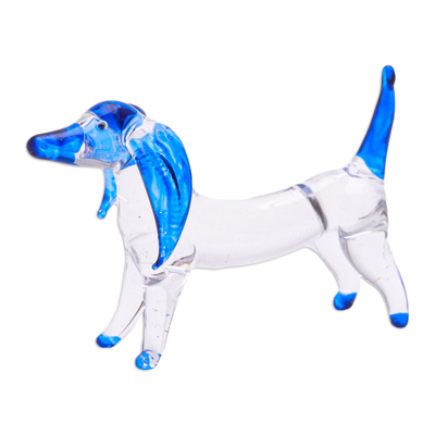 Handblown Dark Blue Glass Dachshund Dog Figurine