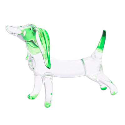 Handblown Green Glass Dachshund Dog Figurine