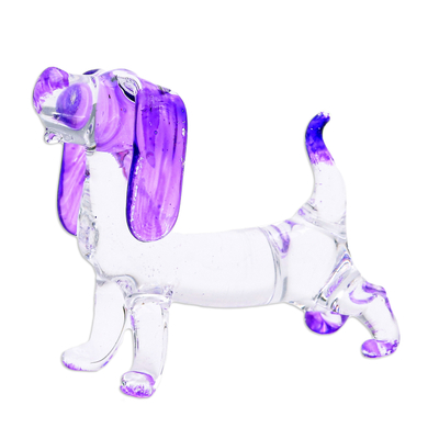 Handblown Glass Beagle Dog Figurine in Purple