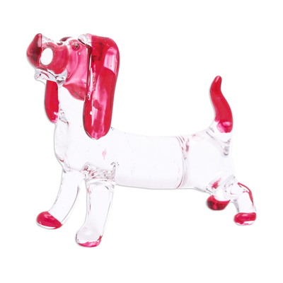 Handblown Glass Beagle Dog Figurine in Red