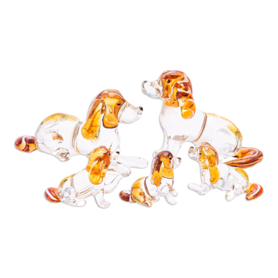 Set of 5 Orange Handblown Glass Beagle Dog Figurines