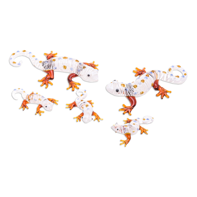 Set of 5 Handblown Glass Gecko Figurines in Warm Hues