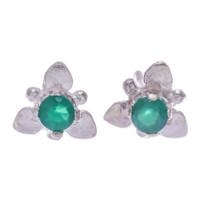 Flower-Themed Polished Faceted Chalcedony Stud Earrings