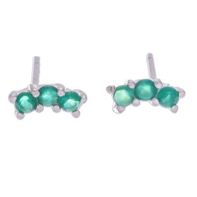 Polished Sterling Silver Stud Earrings with Chalcedony Gems
