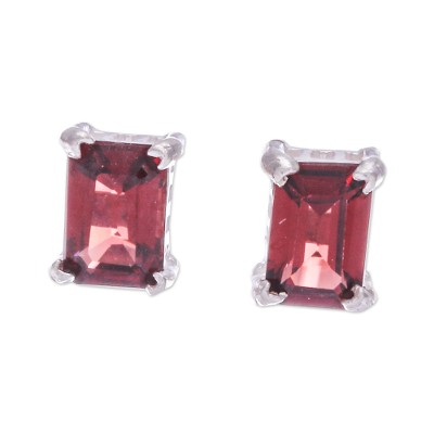 High-Polished Baguette-Shaped Garnet Stud Earrings
