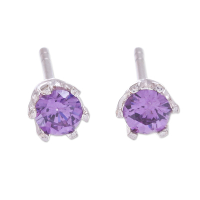 Faceted Purple Amethyst Sterling Silver Stud Earrings