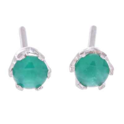 Faceted Green Chalcedony Sterling Silver Stud Earrings