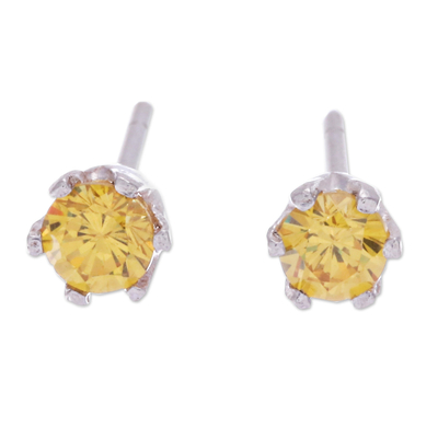 Faceted Yellow Citrine Sterling Silver Stud Earrings