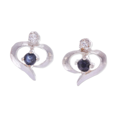 High-Polished Sapphire and Cubic Zirconia Stud Earrings