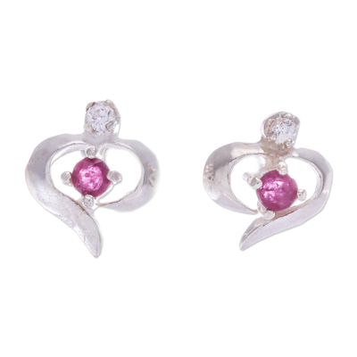 High-Polished Ruby and Cubic Zirconia Stud Earrings