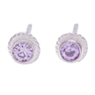 Sterling Silver Stud Earrings with Round Amethyst Gems
