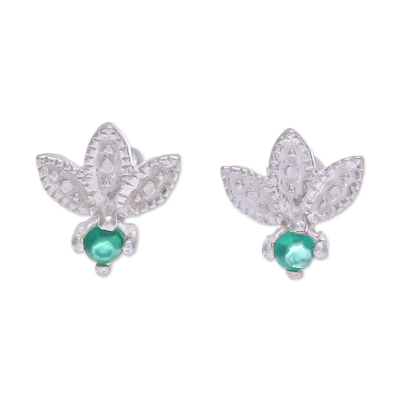 Floral Sterling Silver Stud Earrings with Chalcedony Jewels