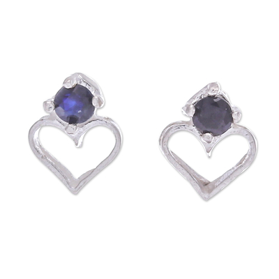 Heart-Shaped Faceted Sapphire Stud Earrings from Thailand