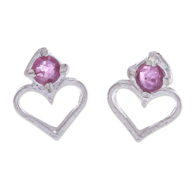 Heart-Shaped Faceted Ruby Stud Earrings from Thailand