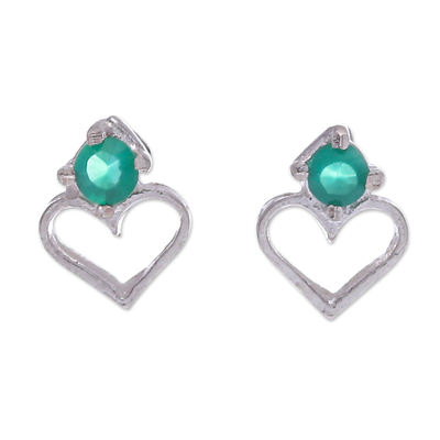 Heart-Shaped Faceted Chalcedony Stud Earrings from Thailand