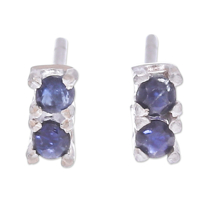 Faceted Round Sapphire Stud Earrings in a High Polish Finish