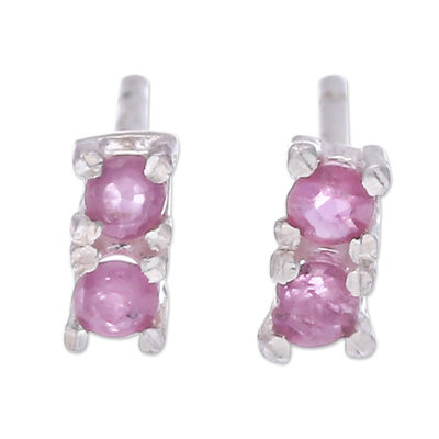 Faceted Round Ruby Stud Earrings in a High Polish Finish
