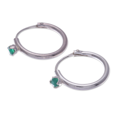 Polished Sterling Silver Hoop Earrings with Chalcedony Gems