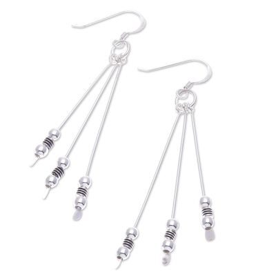 Modern Polished Sterling Silver Waterfall Dangle Earrings