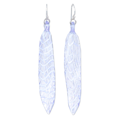 Handblown Leaf-Shaped Purple Glass Dangle Earrings